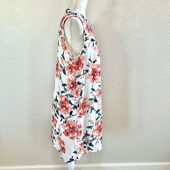 Peach Love Size Medium Pink Green Floral Ruffle Front Sun Dress Keyhole V Neck - Picture 3 of 13